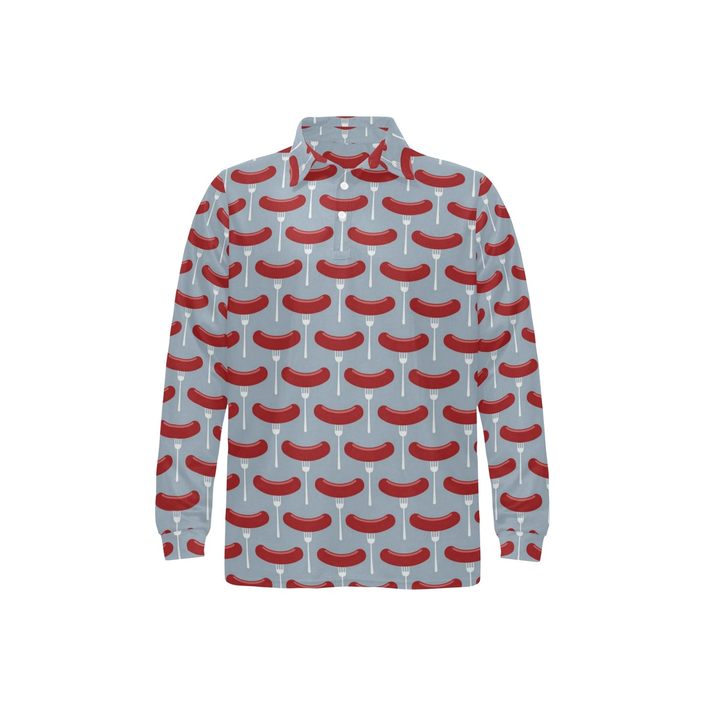 Sausage Print Design LKS301 Long Sleeve Polo Shirt For Men's
