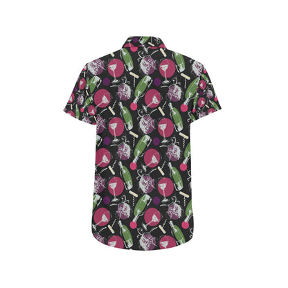 Wine Print Design LKS307 Men Short Sleeve Button Up Shirt