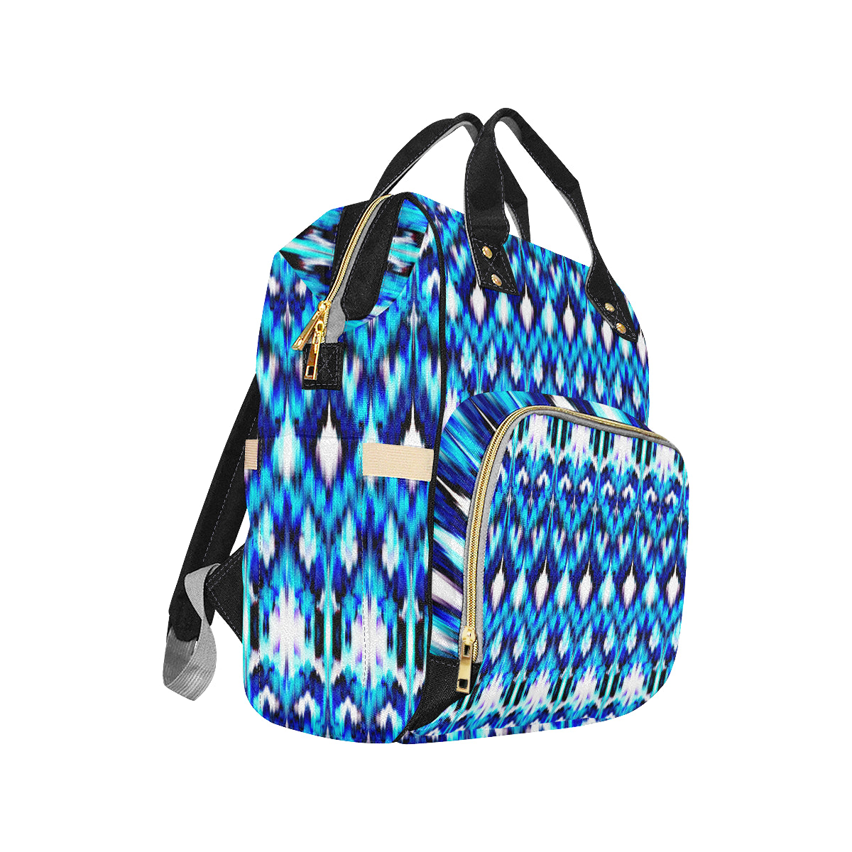 Ikat Blue Pattern Print Design 01 Diaper Bag Backpack