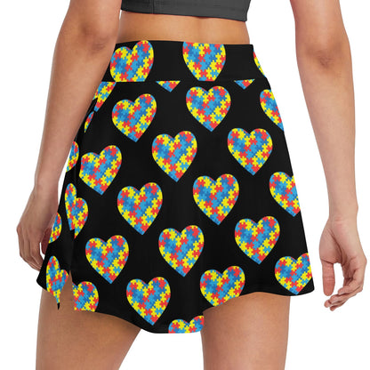 Autism Awareness Heart Design Print 17" Golf & Pickleball Skort with Pockets