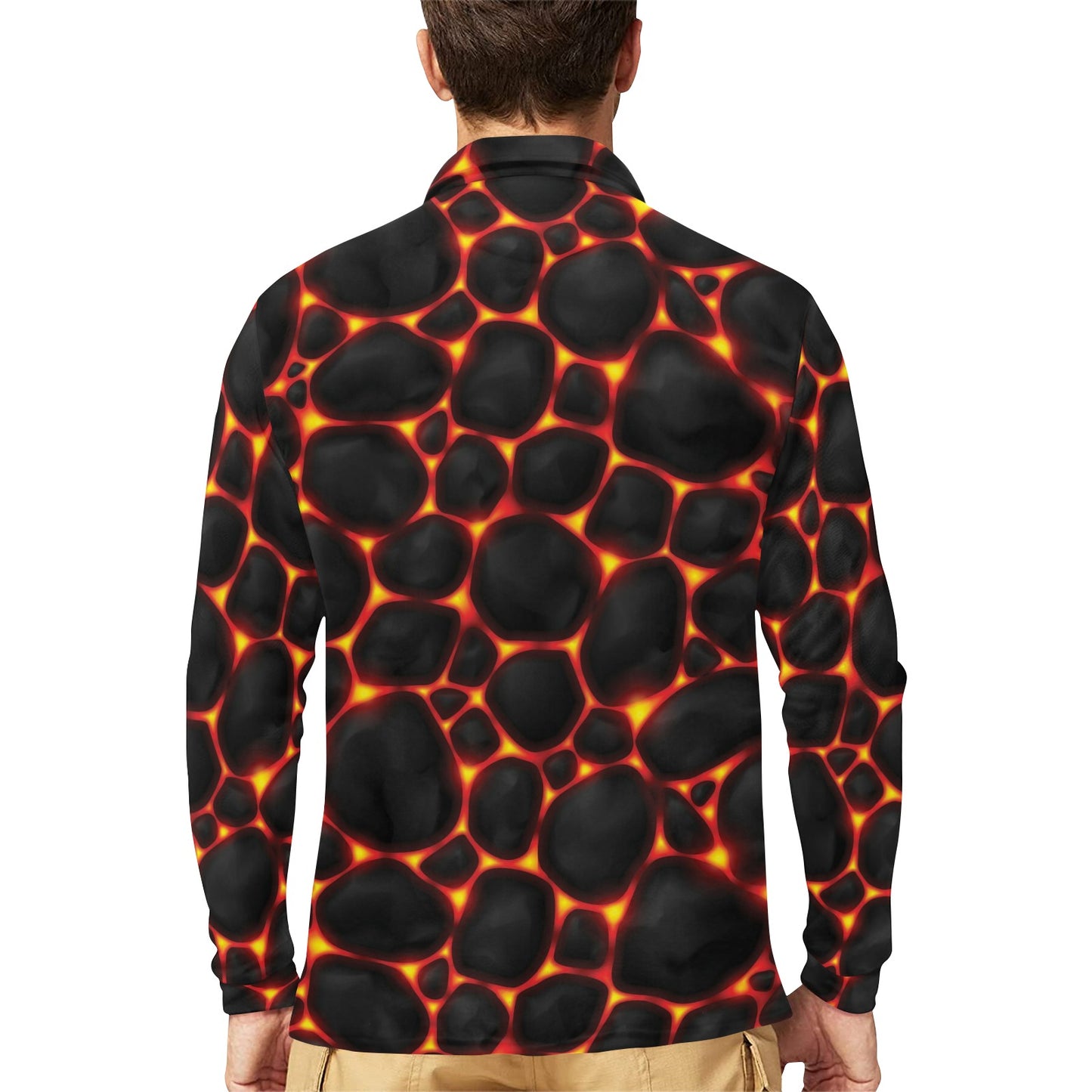Lava Pattern Print Design 01 Long Sleeve Polo Shirt For Men's