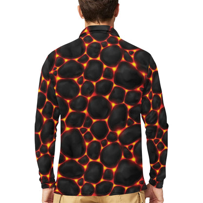 Lava Pattern Print Design 01 Long Sleeve Polo Shirt For Men's