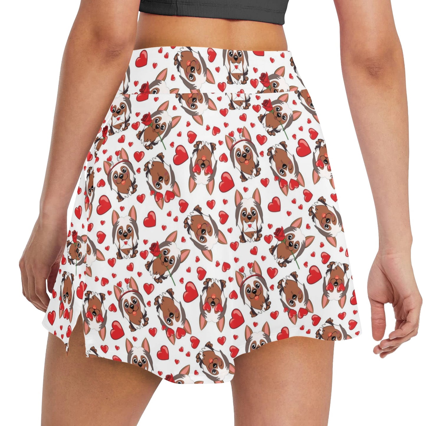 Silky Terriers Heart Print Design LKS302 17" Golf & Pickleball Skort with Pockets