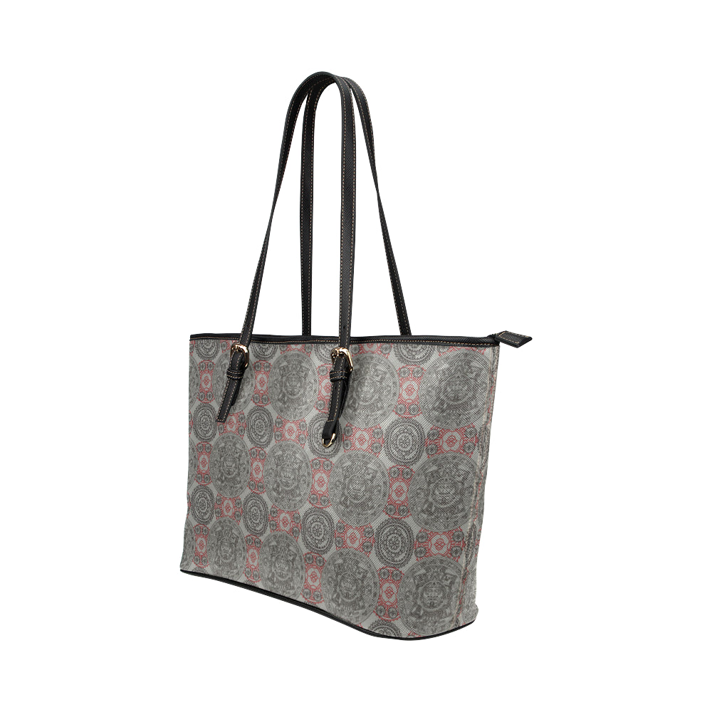 Calendar Aztec Style Print Pattern Leather Tote Bag