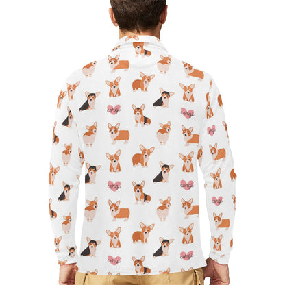 Cardigan Welsh Corgis Pattern Print Design 02 Long Sleeve Polo Shirt For Men's