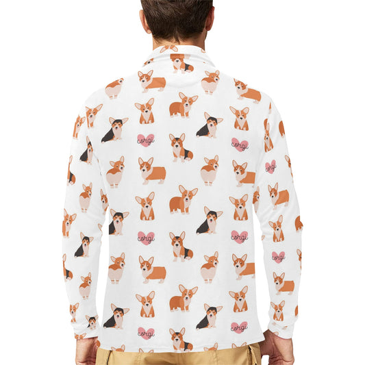 Cardigan Welsh Corgis Pattern Print Design 02 Long Sleeve Polo Shirt For Men's