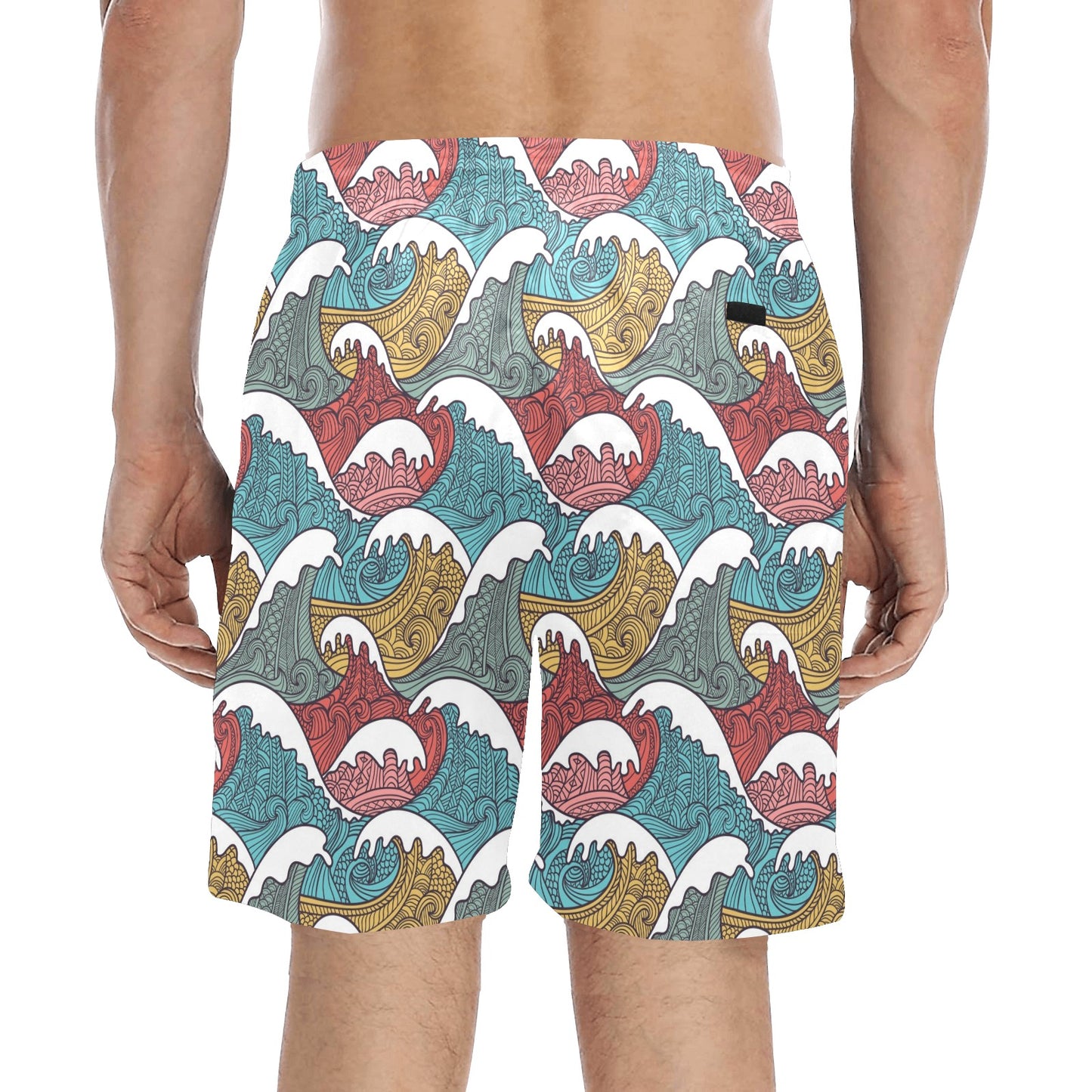 Tribal Wave Pattern Print Men's Swim Trunks Beach Shorts