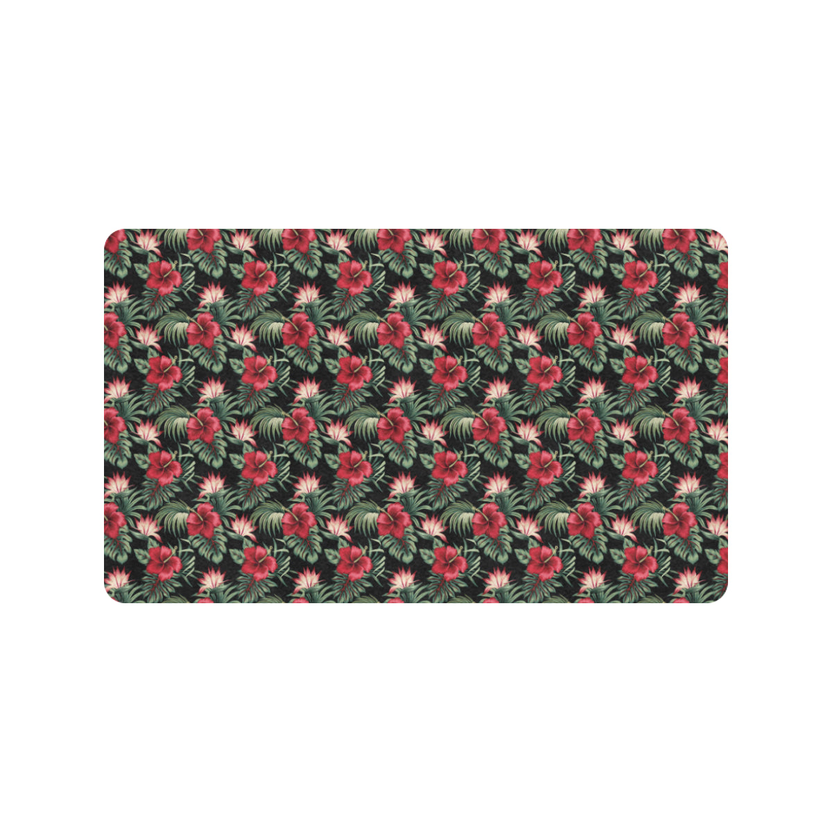 Flower Hawaiian Red Hibiscus Design Print Rubber Doormat
