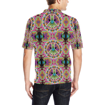 Peace Sign Pattern Print Design A03 Men Polo Shirt
