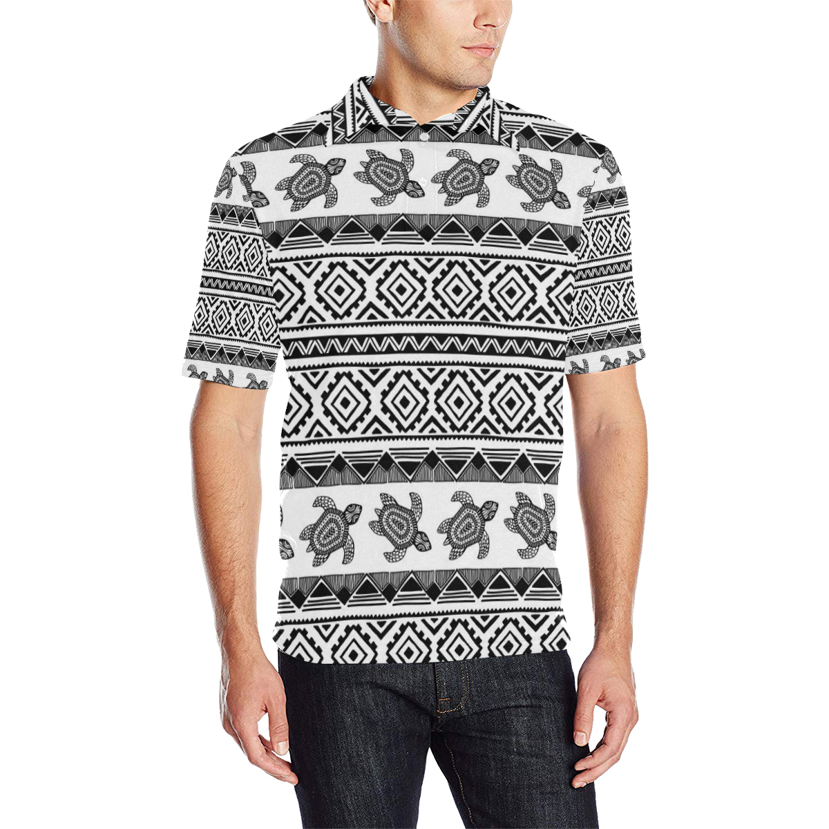 Sea Turtle Tribal Aztec Men Polo Shirt