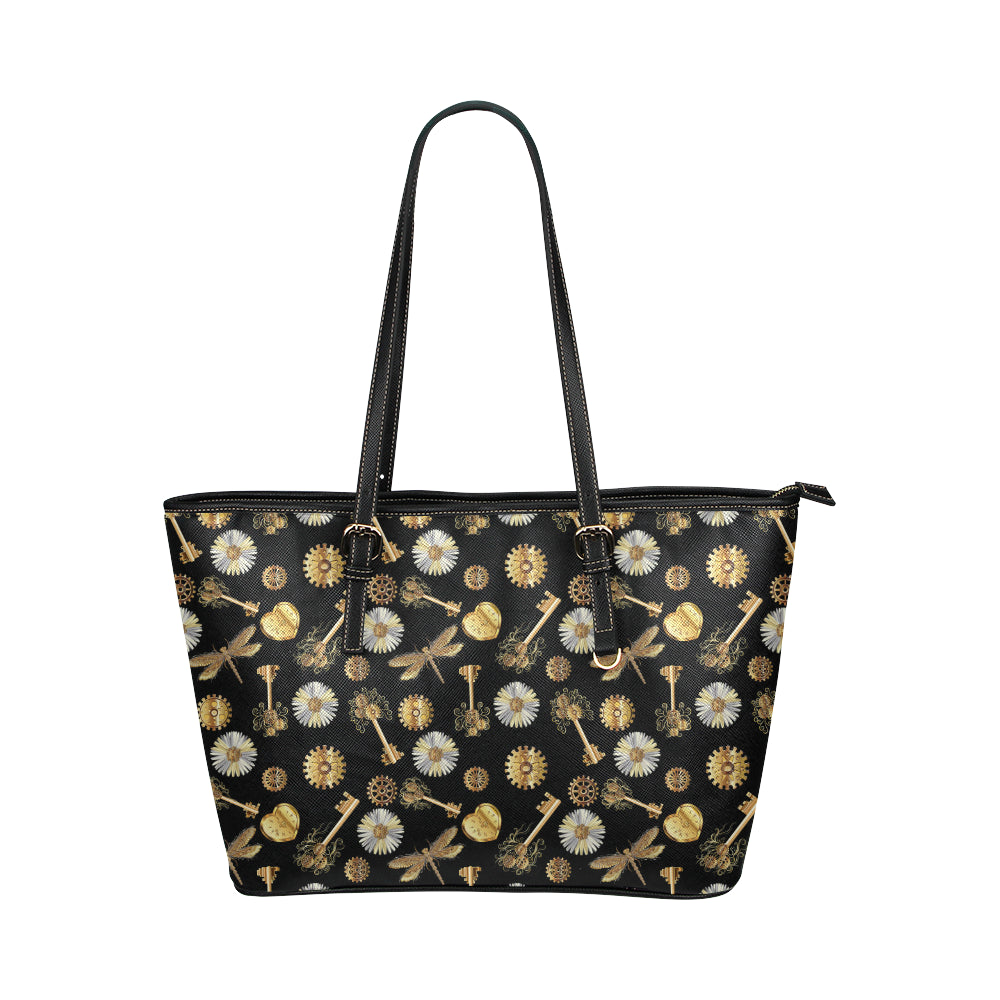 Steampunk Dragonfly Design Themed Print Leather Tote Bag
