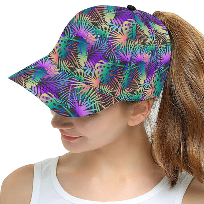 Neon Flower Tropical Palm Leaves Snapback Cap