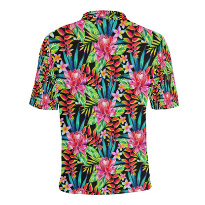 Heliconia Pattern Print Design HL02 Men Polo Shirt