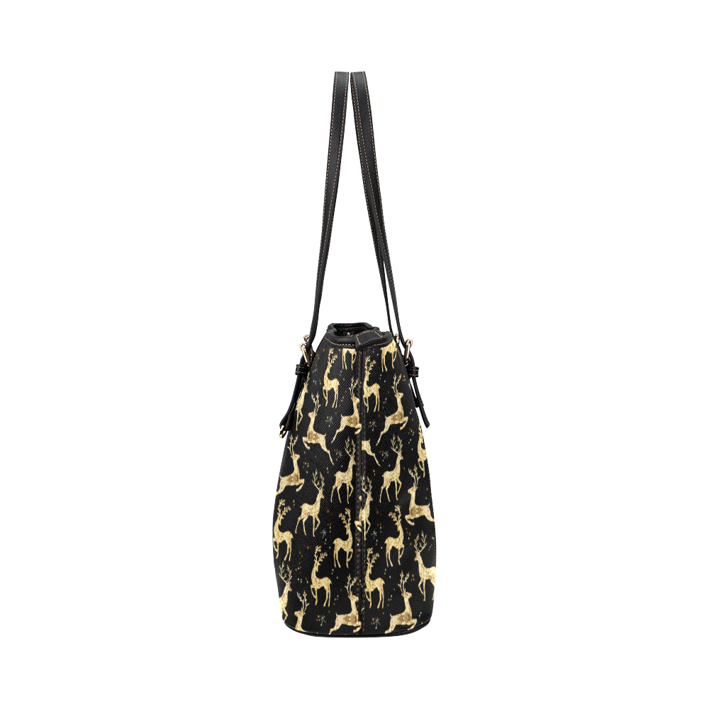 Deer Gold Pattern Leather Tote Bag
