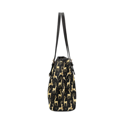 Deer Gold Pattern Leather Tote Bag
