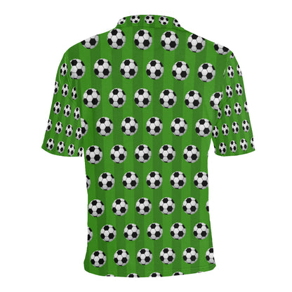 Soccer Ball Green Backgrpund Print Men Polo Shirt