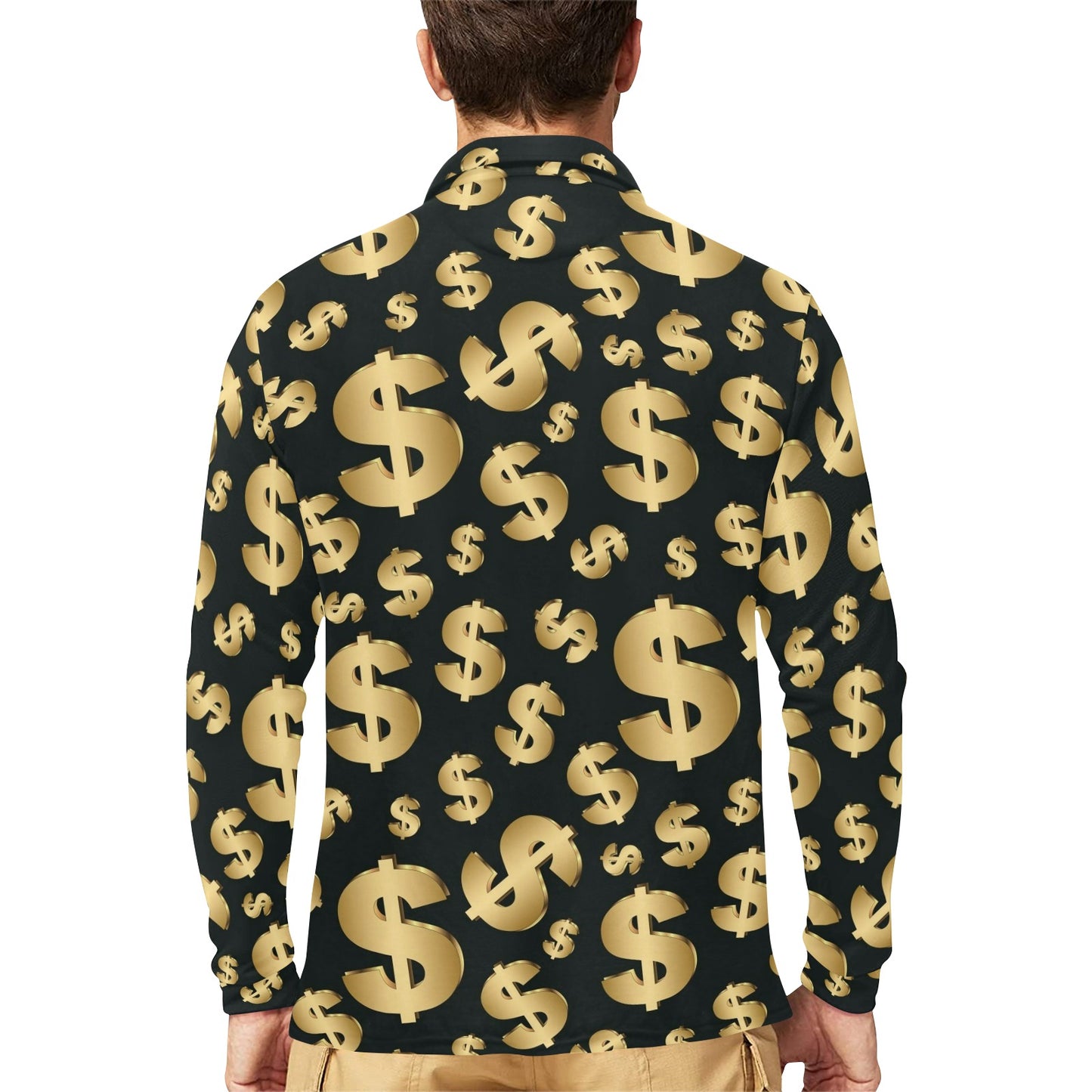 Dollar Pattern Print Design DO04 Long Sleeve Polo Shirt For Men's