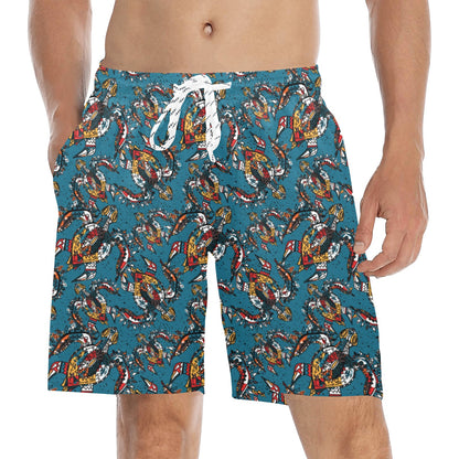 Sea Turtle Tribal Colorful Hand Drawn Men's Swim Trunks Beach Shorts