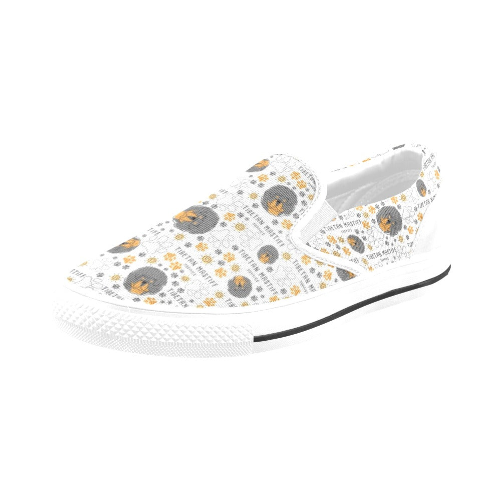 Tibetan Mastiffs Print Design LKS302 White Slip Ons Canvas Women's Shoes