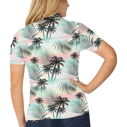 Palm Tree Pattern Print Design A03 Women's Polo Shirt