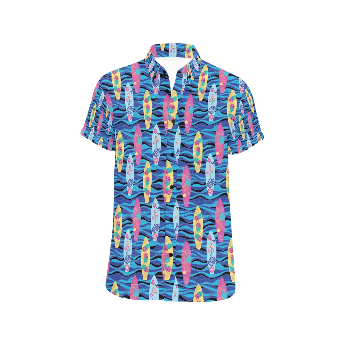 Surfboard Print Design LKS304 Men Short Sleeve Button Up Shirt