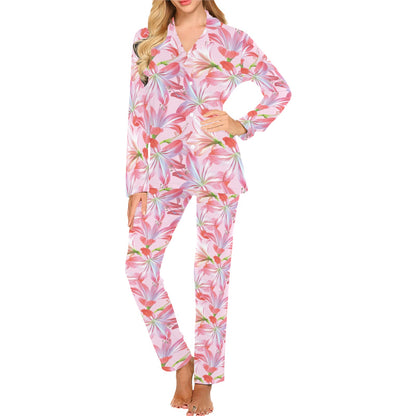 Amaryllis Pattern Print Design 02 Women's Long Pajama Set