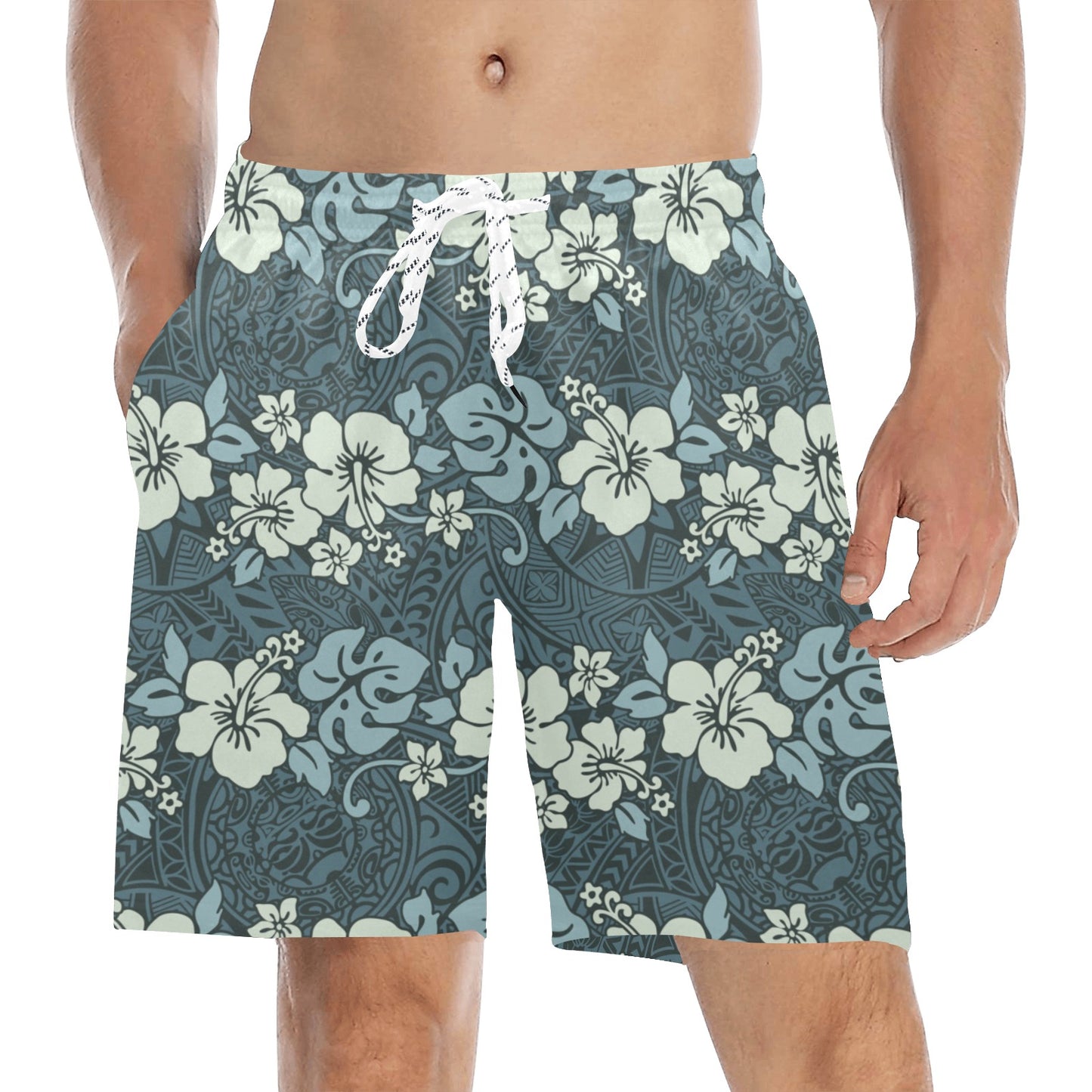 Flower Hawaiian Hibiscus Style Print Pattern Men's Swim Trunks Beach Shorts