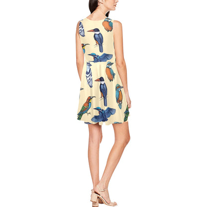 Kingfisher Bird Pattern Print Design 04 Sleeveless Dress