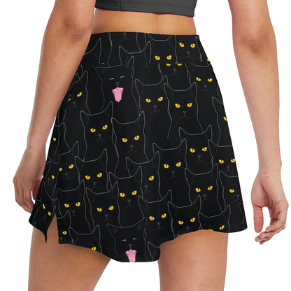 Black Cat Yellow Eyes Print Pattern 17" Golf & Pickleball Skort with Pockets