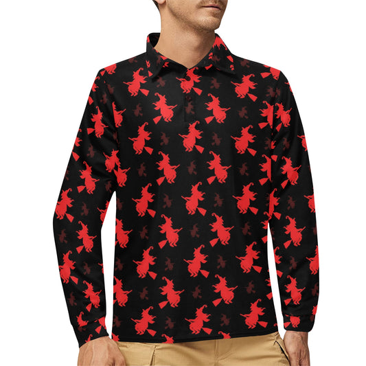 Witch Print Design LKS308 Long Sleeve Polo Shirt For Men's