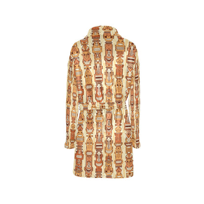 Tiki Orange Vertical Pattern Women's Fleece Robe