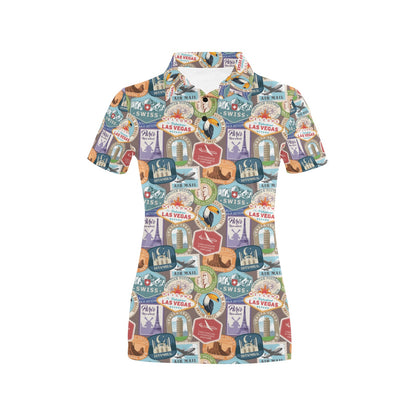 Travel Stamp Print Design LKS301 Women's Polo Shirt
