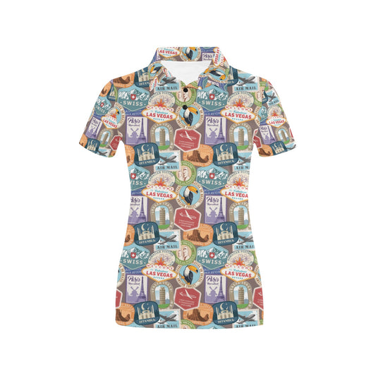 Travel Stamp Print Design LKS301 Women's Polo Shirt