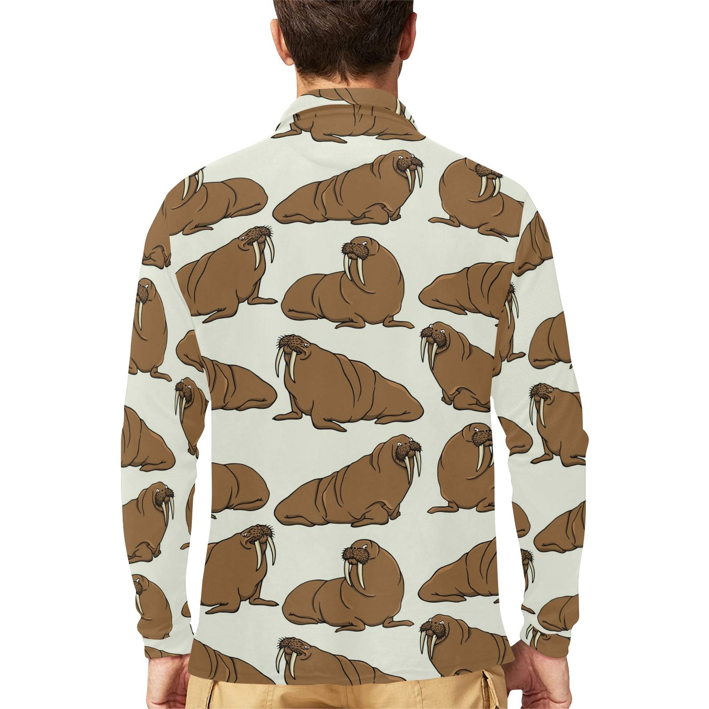 Walrus Pattern Print Design 03 Long Sleeve Polo Shirt For Men's