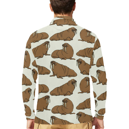 Walrus Pattern Print Design 03 Long Sleeve Polo Shirt For Men's