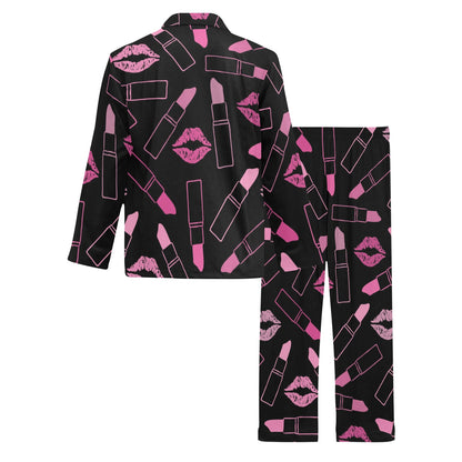 Lipstick Pink Pattern Print Design 01 Men's Long Pajama Set