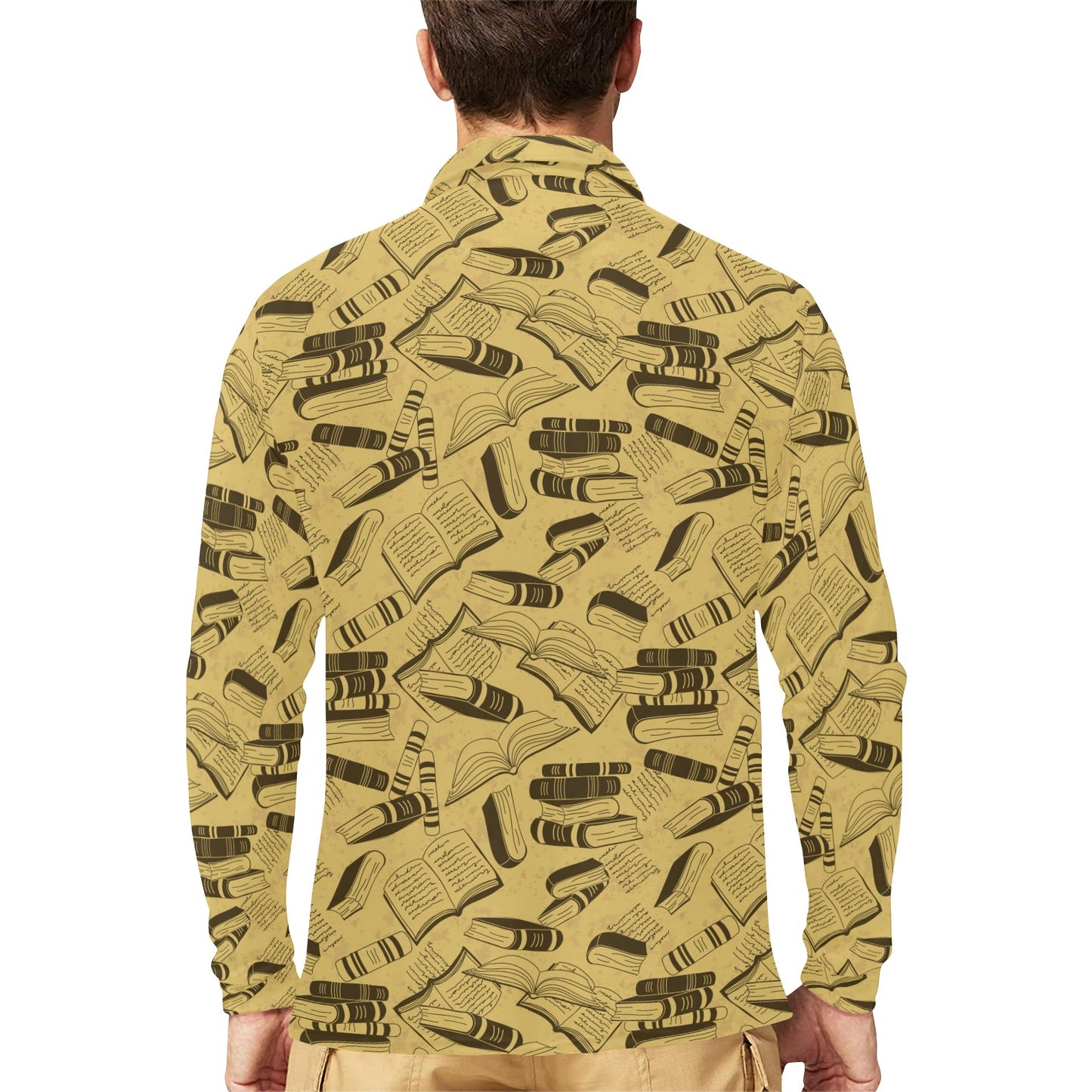 Book Pattern Print Design 02 Long Sleeve Polo Shirt For Men's