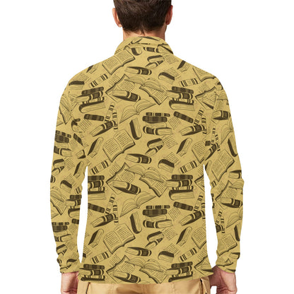 Book Pattern Print Design 02 Long Sleeve Polo Shirt For Men's