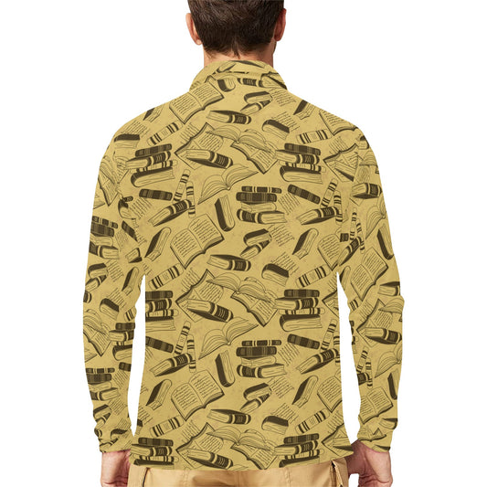 Book Pattern Print Design 02 Long Sleeve Polo Shirt For Men's
