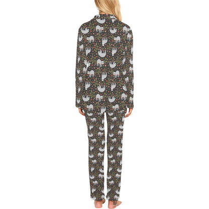 Sloth Cute Design Themed Print Women's Long Pajama Set