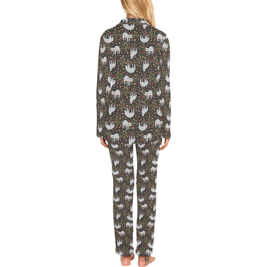 Sloth Cute Design Themed Print Women's Long Pajama Set