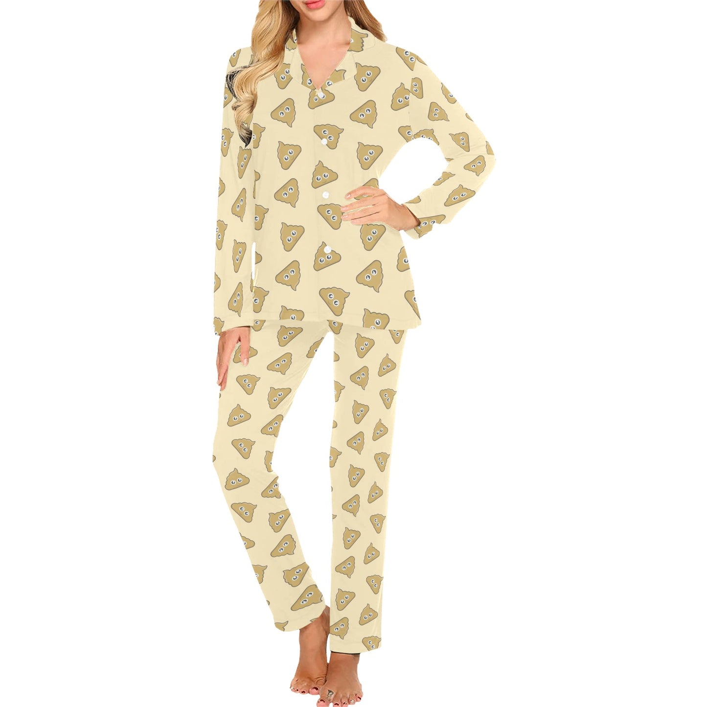 Poop Emoji Pattern Print Design A02 Women's Long Pajama Set