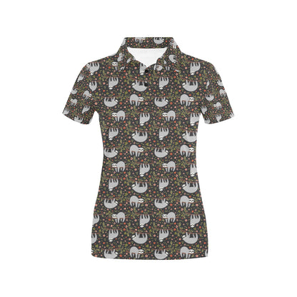 Sloth Cute Design Themed Print Women's Polo Shirt