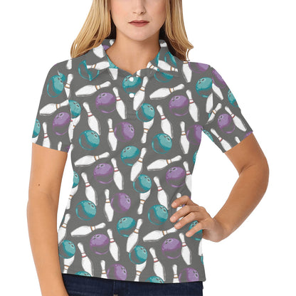 Bowling Pattern Print Design 03 Women's Polo Shirt
