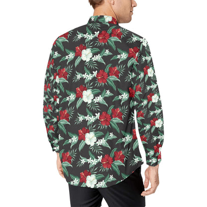 Tropical Flower Print Design LKS303 Men's Long Sleeve Dress Shirt