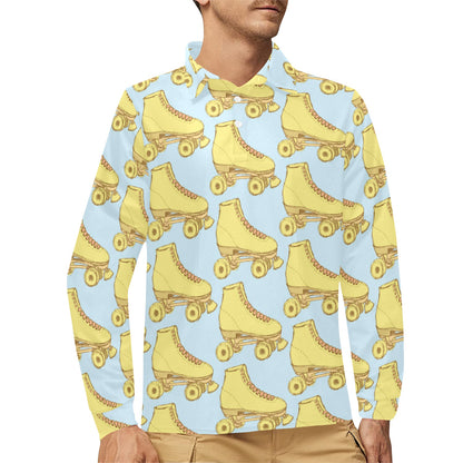 Roller skate Pattern Print Design A03 Long Sleeve Polo Shirt For Men's
