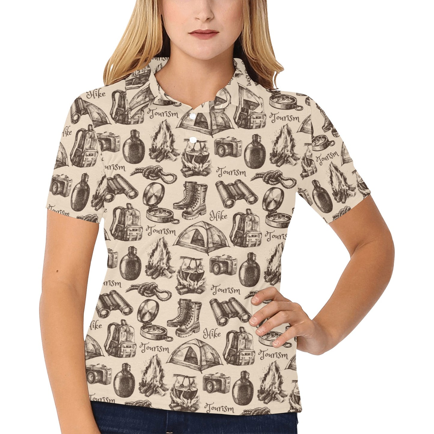 Camping Pattern Print Design 01 Women's Polo Shirt