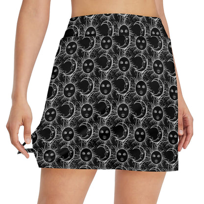 Sun Moon White Design Themed Print 17" Golf & Pickleball Skort with Pockets