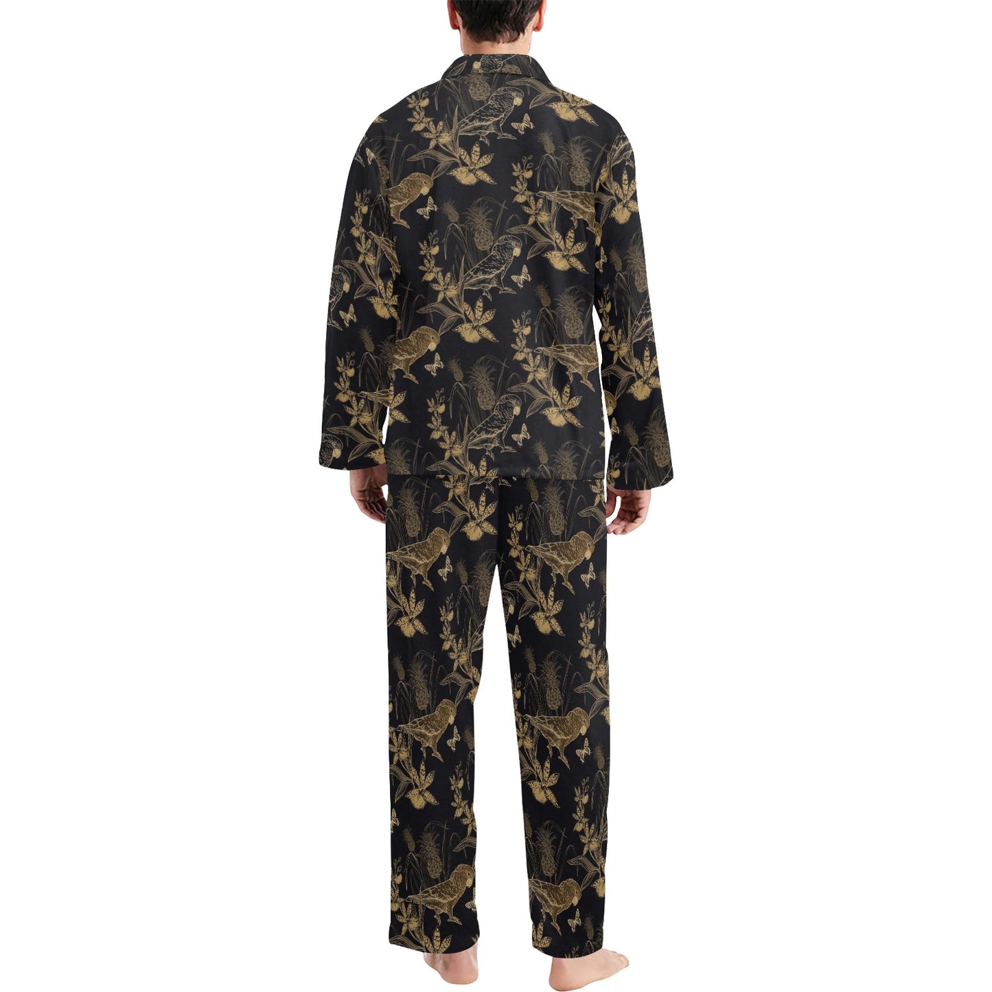 Parakeet Pattern Print Design A05 Men's Long Pajama Set