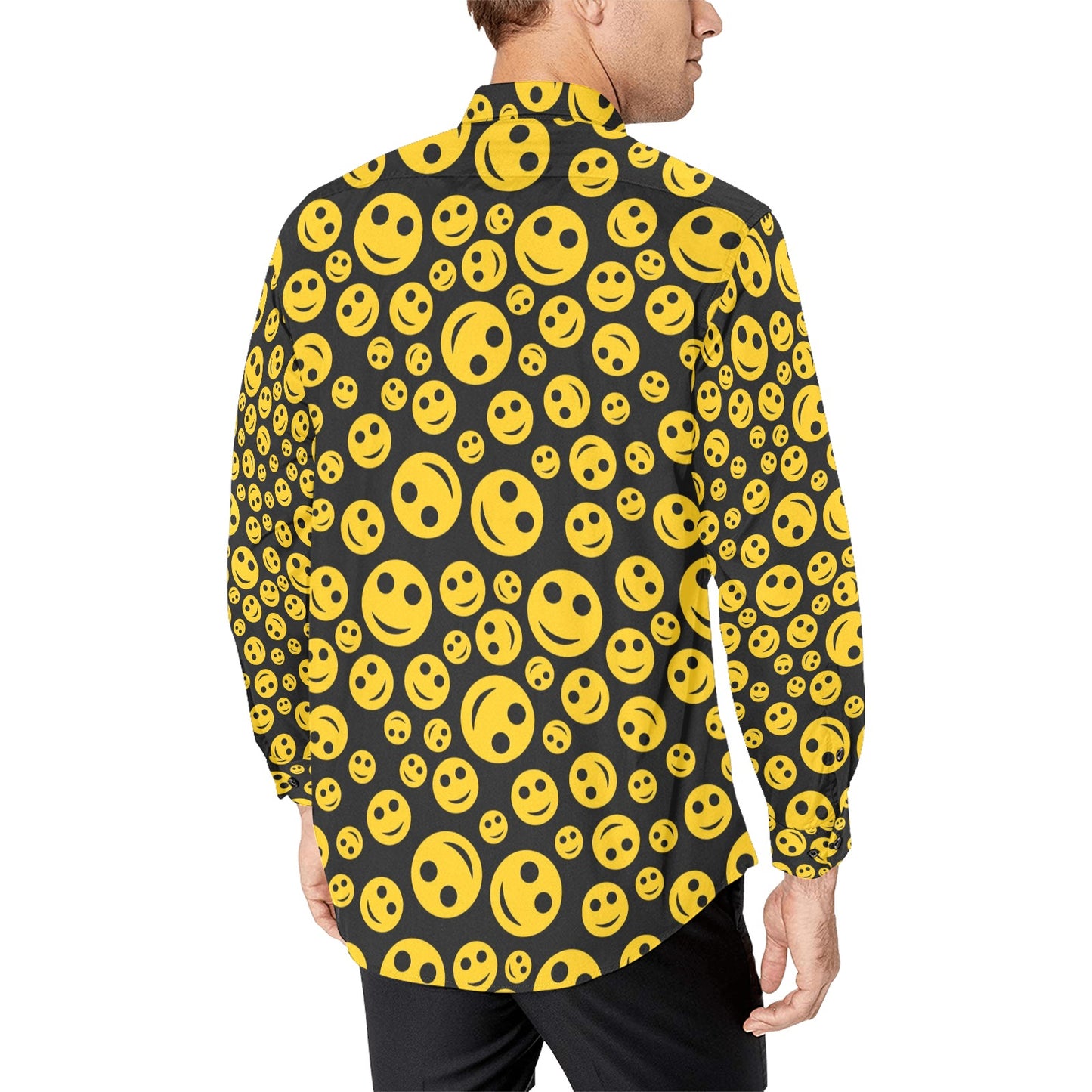 Smiley Face Emoji Print Design LKS304 Men's Long Sleeve Dress Shirt